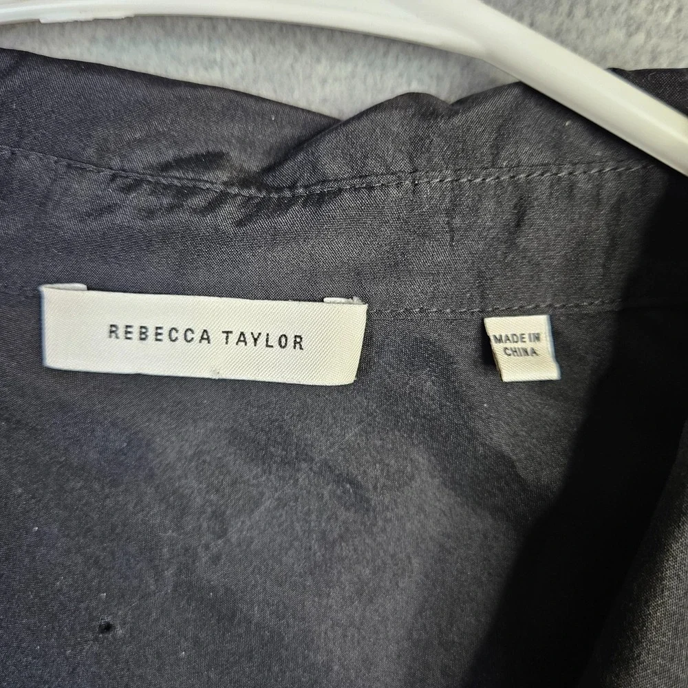 Rebecca Taylor Women Black Button Front Blouse Long Sleeve Collared Shirt Sz 16